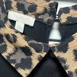 Talbots Black Top with Leopard Print Collar